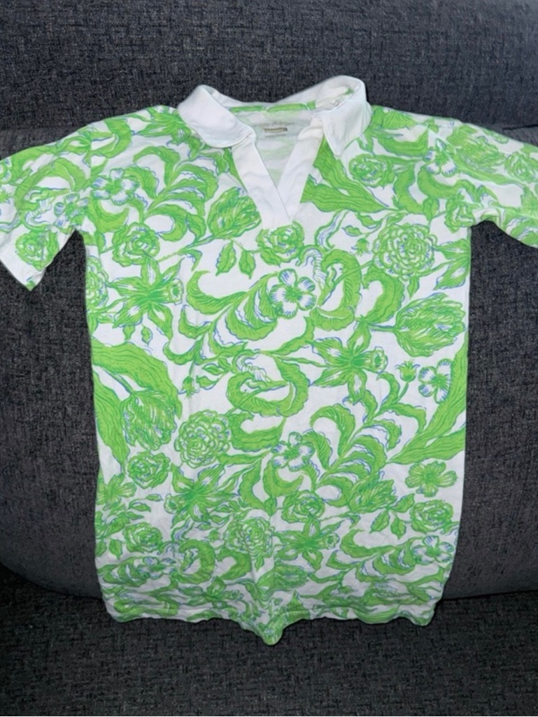 Lilly Pulitzer Girls White Polo Dress With Bright Green Floral Print Ny
